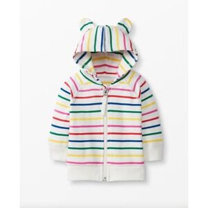 Hanna Andersson Bright Basics Bear‎ Hoodie Baby 3-6M Stripe EUC